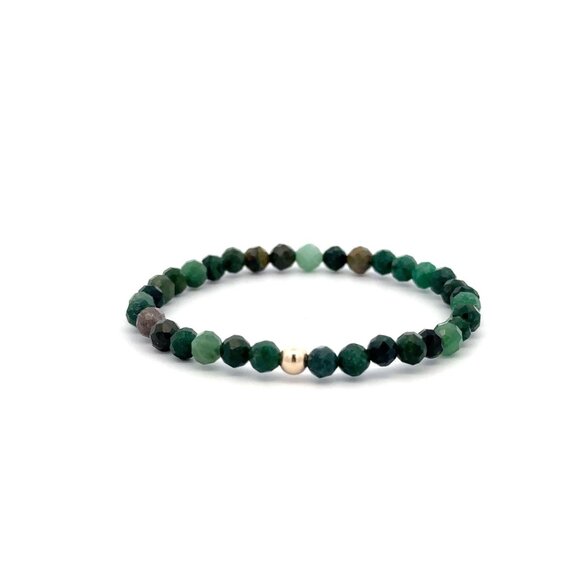 Emerald Micro Faceted Gemstone Beaded Stretch Bracelet with 14K Gold Accent Bead - Picture 1 of 6